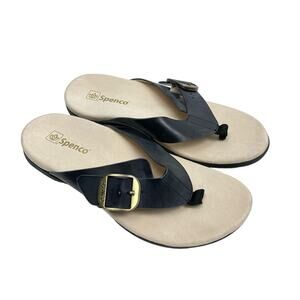Spenco | 9.5D NWOB Sierra Black Leather Orthotic Comfort Thong Flip Flop Sandals